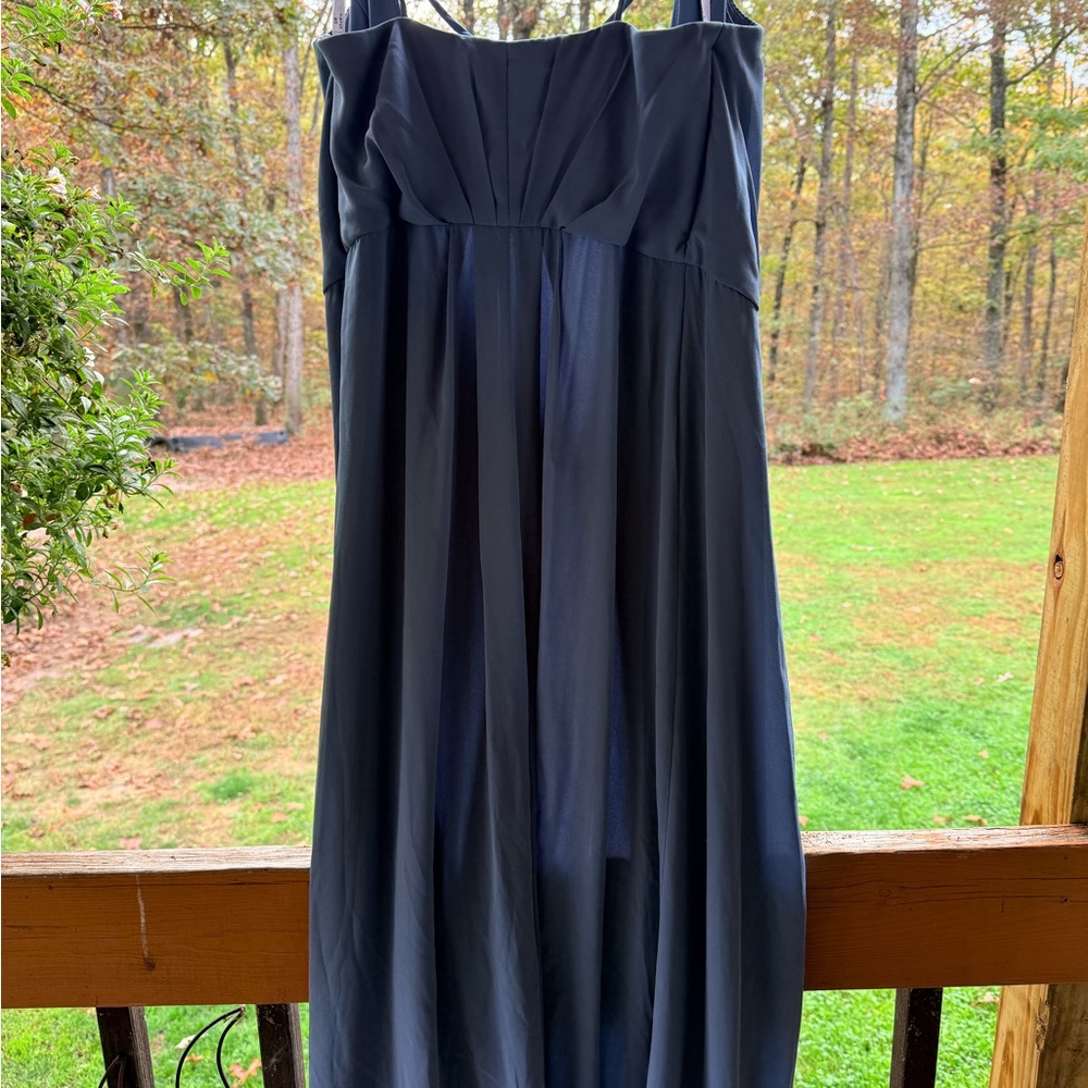 David's Bridal Elegant Steel Blue Maxi Dress